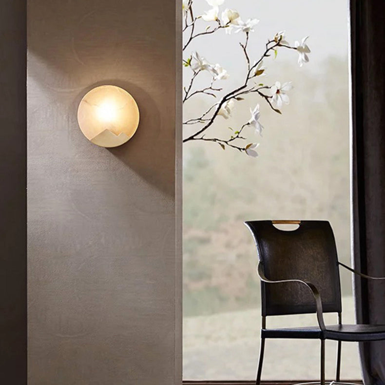 Luxury Round Full Copper Marble 1-Light Wall Sconce Lamp