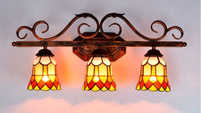 Tiffany Glass Mirror Front Light 3-Light Wall Sconce Lamp