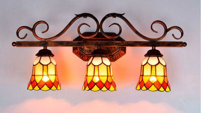 Tiffany Glass Mirror Front Light 3-Light Wall Sconce Lamp