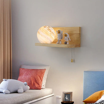 Planet Solid Wood Square Base 1-Light Wall Sconce Lamp