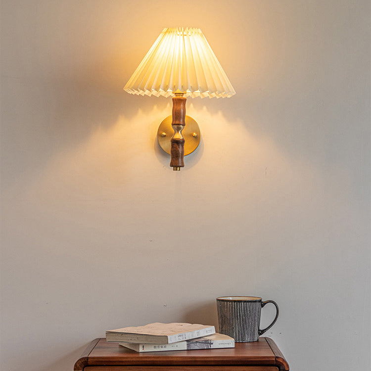 Japanese Ceramic Conic Pleated 1-Light Wall Sconce Lamp