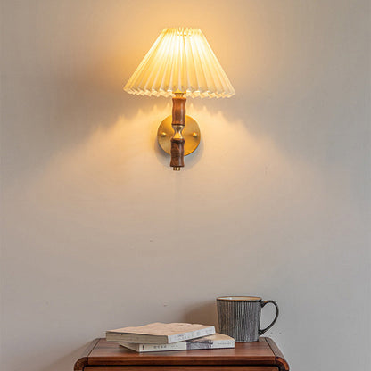 Japanese Ceramic Conic Pleated 1-Light Wall Sconce Lamp