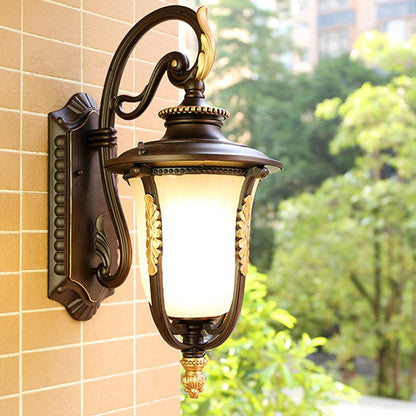 Coffee Aluminum Glass 1-Light Waterproof Wall Sconce Lamp