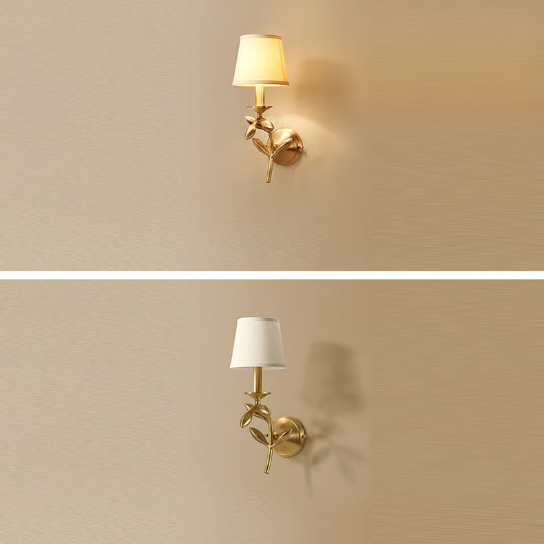 Gold Finish Frame Fabric Shade 1-Light Wall Sconce Lamp