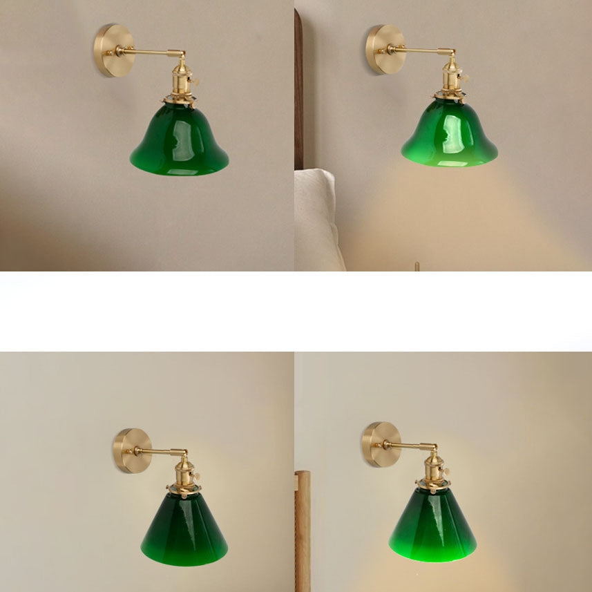 Glass Iron Copper Green Cone 1-Light Wall Sconce Lamp
