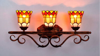 Tiffany Glass Mirror Front Light 3-Light Wall Sconce Lamp