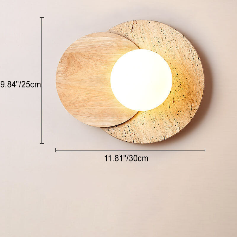Modern Minimalist Round Wood Stone 1-Light Wall Sconce Lamp