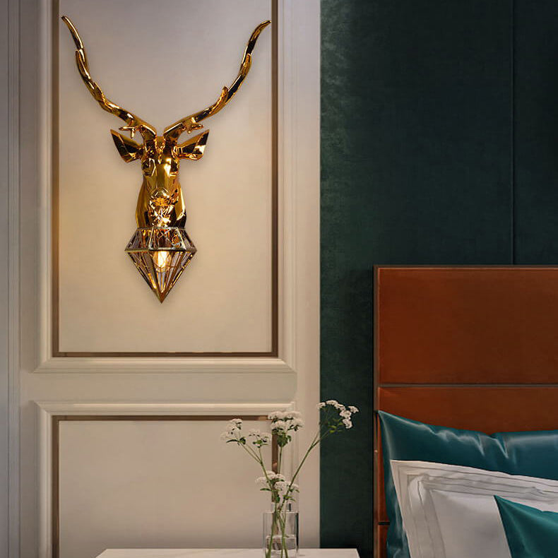 Plating Geometric Deer Head 1-Light Wall Sconce Lamp