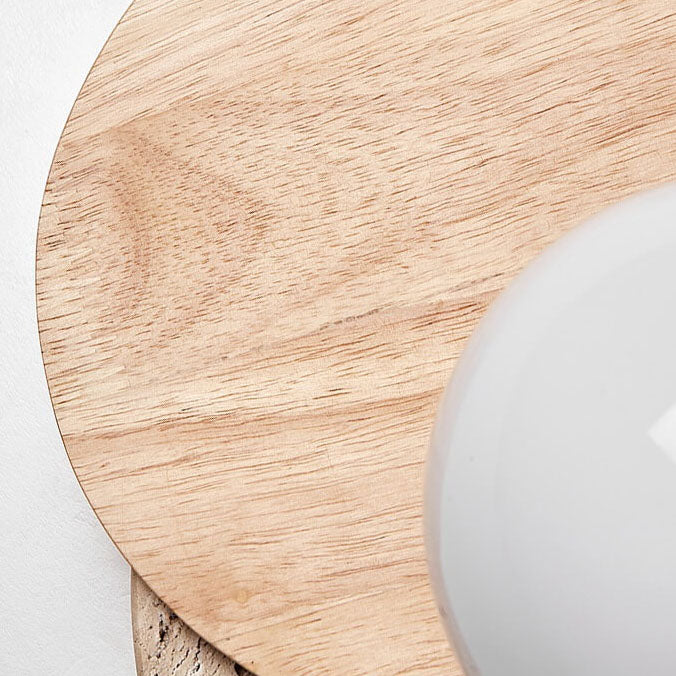 Modern Minimalist Round Wood Stone 1-Light Wall Sconce Lamp