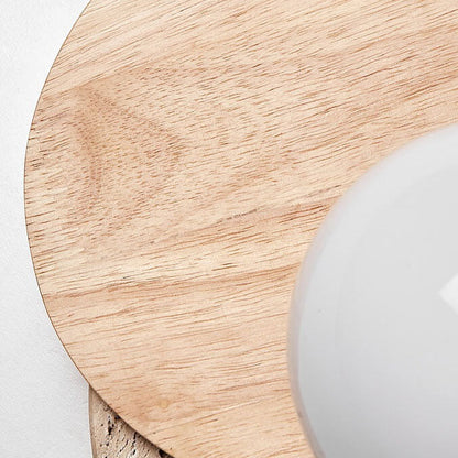 Modern Minimalist Round Wood Stone 1-Light Wall Sconce Lamp