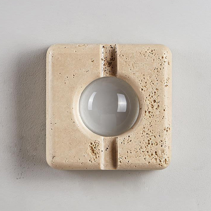 Retro White Travertine Square Shade LED Wall Sconce Lamp