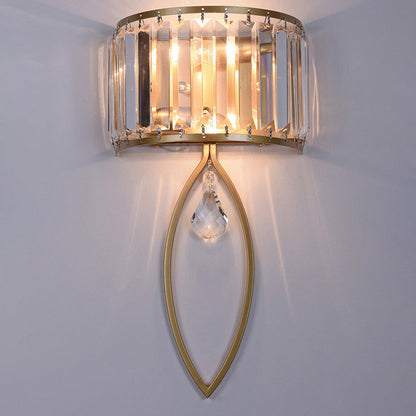 Crystal Half Column Oval Ring 2-Light Wall Sconce Lamp