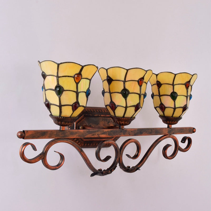 Tiffany Iron 3-Light Vanity Mirror Front Wall Sconce Lamp