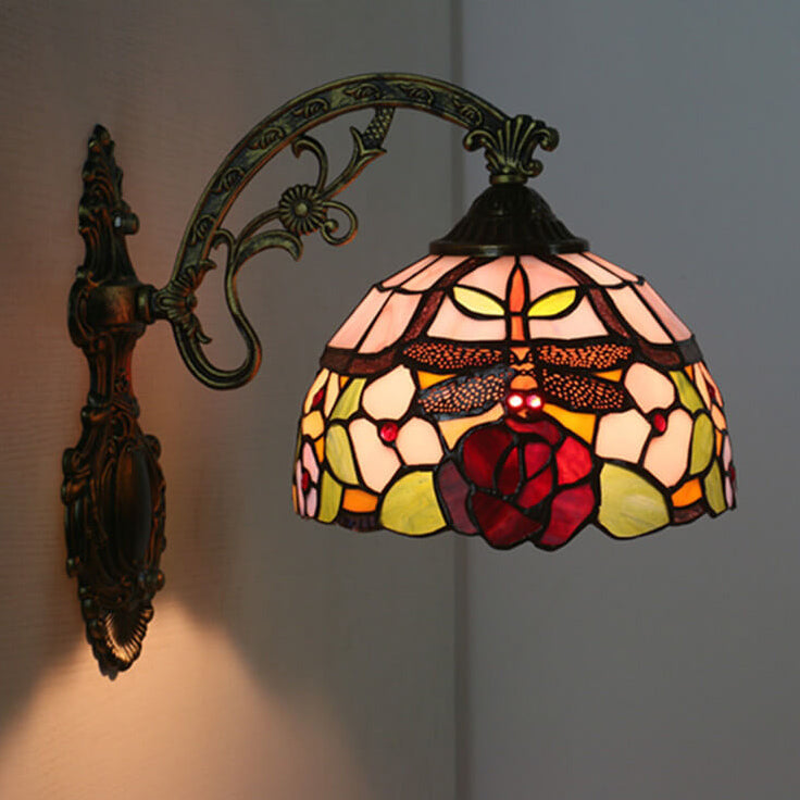 Tiffany Flower Stained Glass 1-Light Wall Sconce Lamp