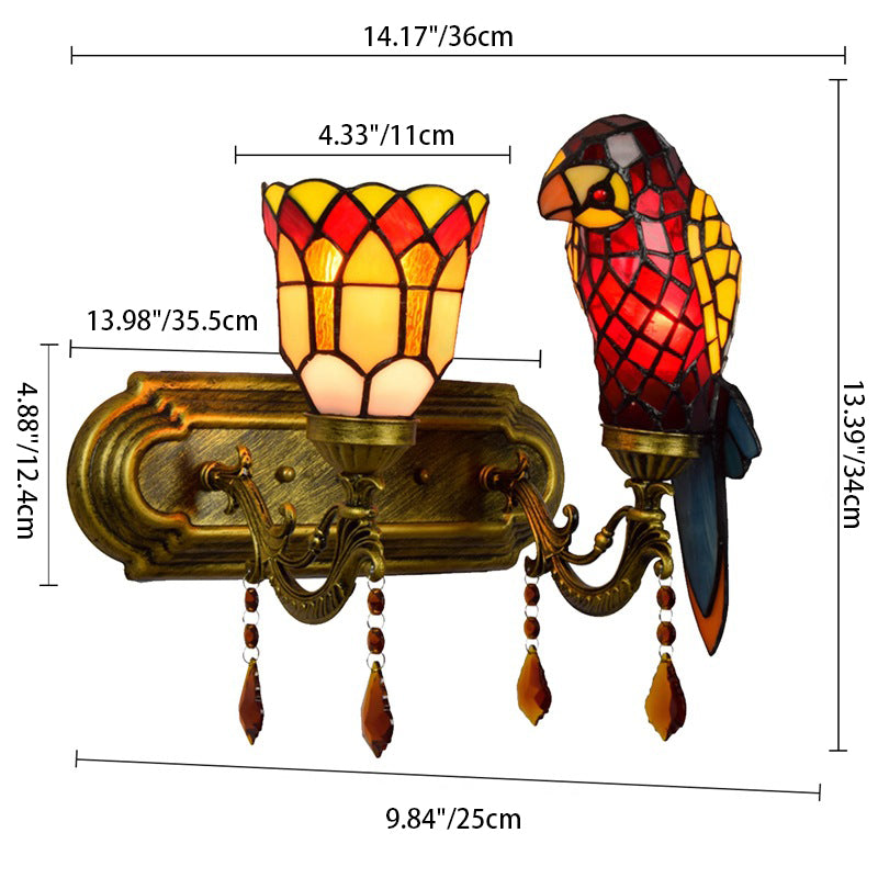 Tiffany Glass Crystal String 2-Light Wall Sconce Lamp