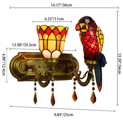 Tiffany Glass Crystal String 2-Light Wall Sconce Lamp