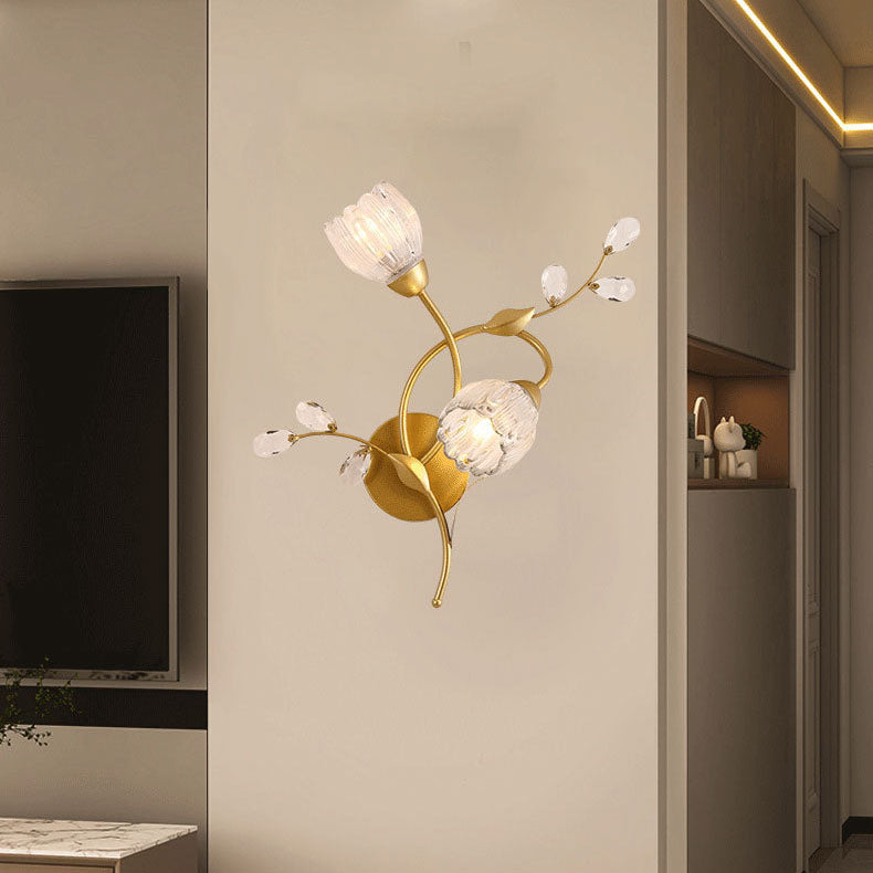 Deco Flower Hardware Glass Crystal 2-Light Wall Sconce Lamp