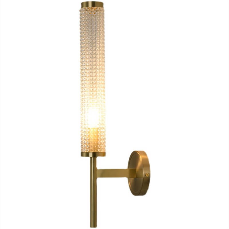 Brass Crystal Long Column Straight Arm LED Wall Sconce Lamp