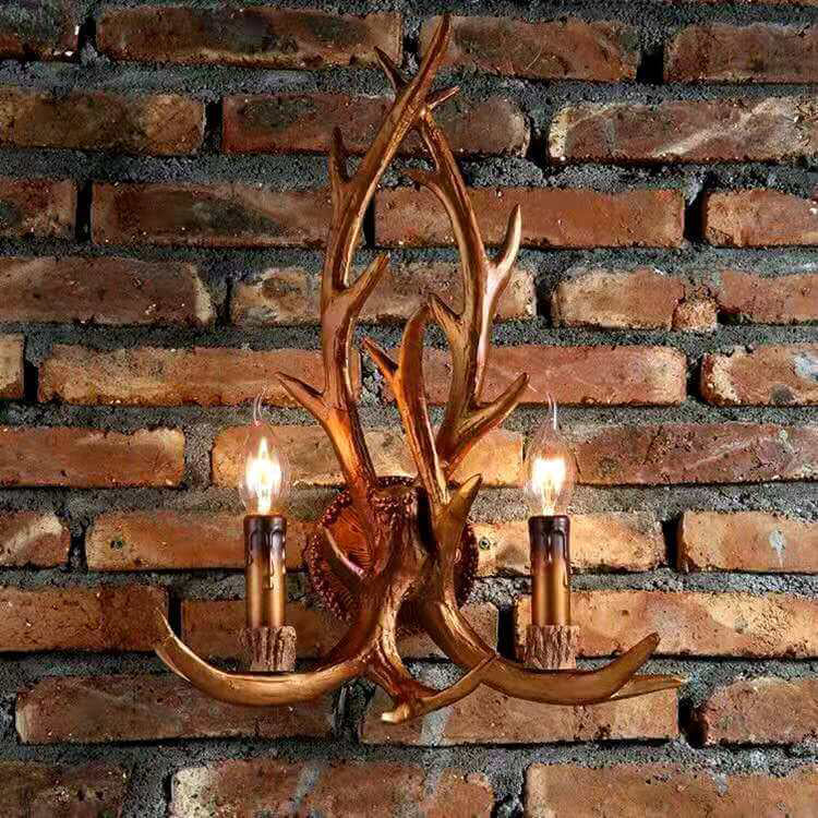 Industrial Resin Retro Antler 2-Light Creative Wall Sconce Lamp