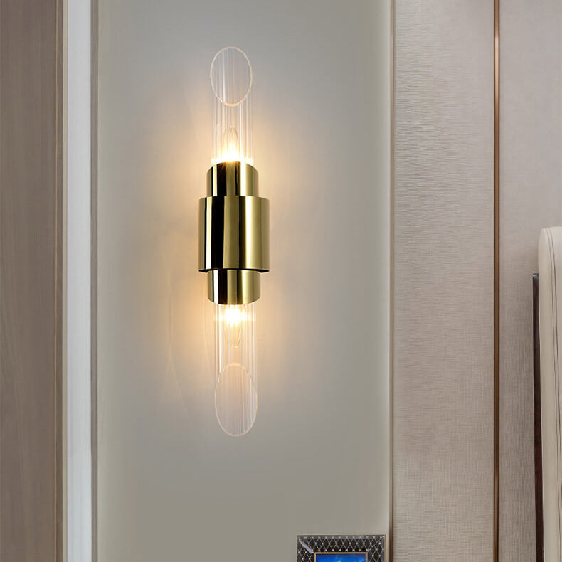 Stainless Steel Glass Column 2-Light Wall Sconce Lamp