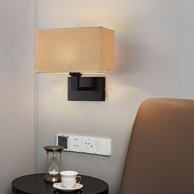 Solid Rectangular Iron Fabric 2-Light Wall Sconce Lamp