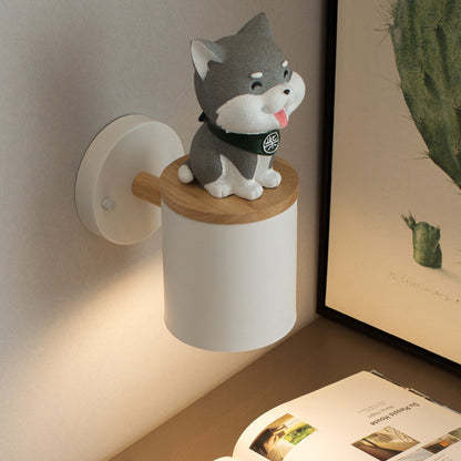 Resin Puppy Iron Cylinder Shade 1-Light Wall Sconce Lamp