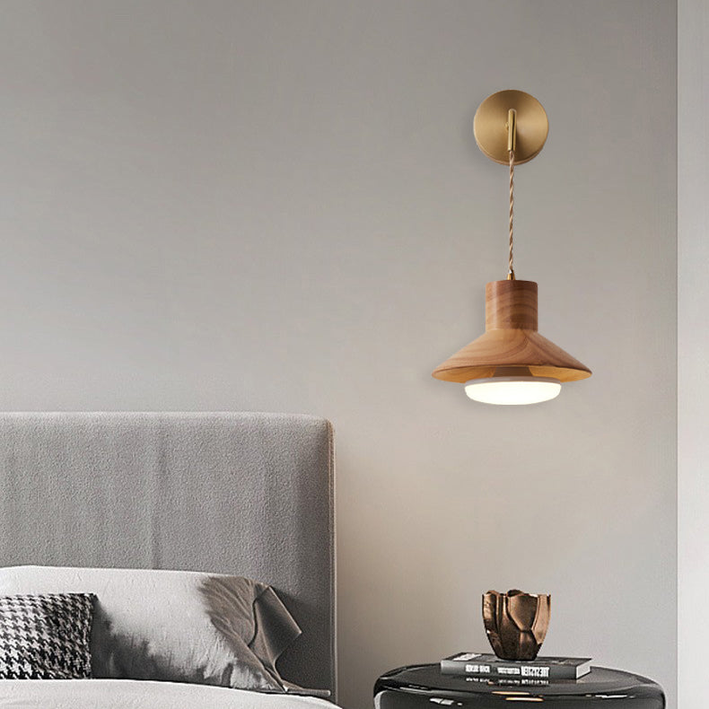 Japanese Round Mushroom Shape Wood 1-Light Wall Sconce Lamp