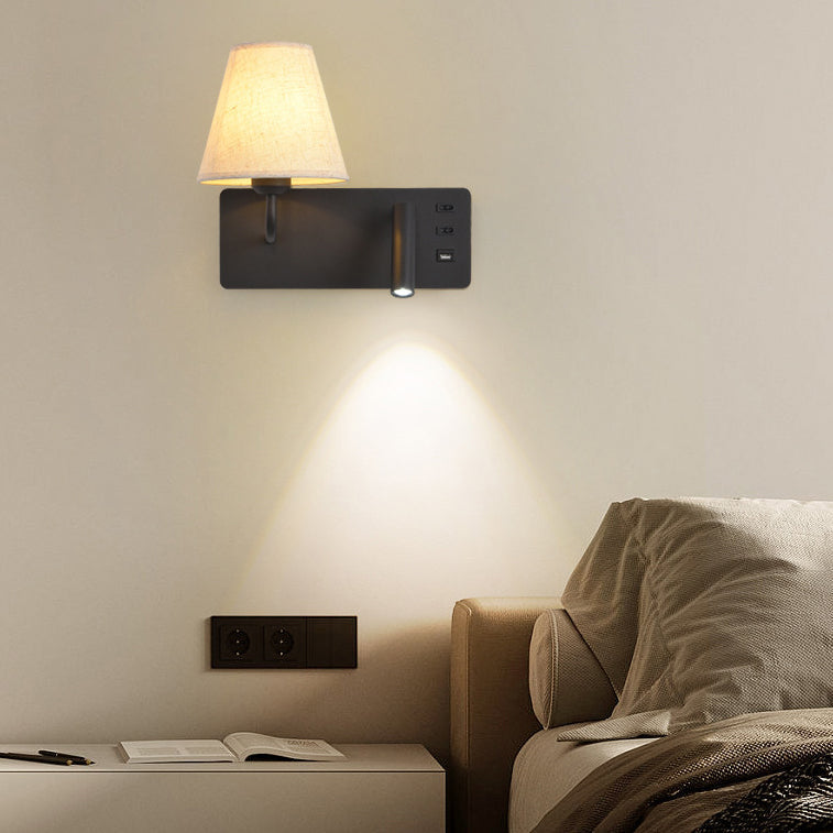 Square Iron Aluminum Fabric 1-Light LED Wall Sconce Lamp