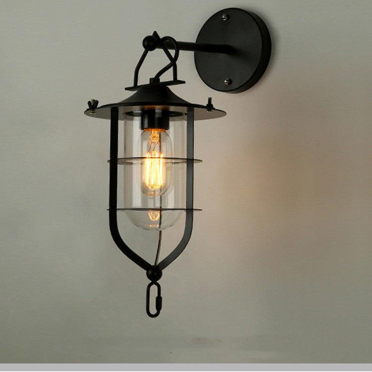 Iron Glass Houseboat Design 1-Light Wall Sconce Lamp