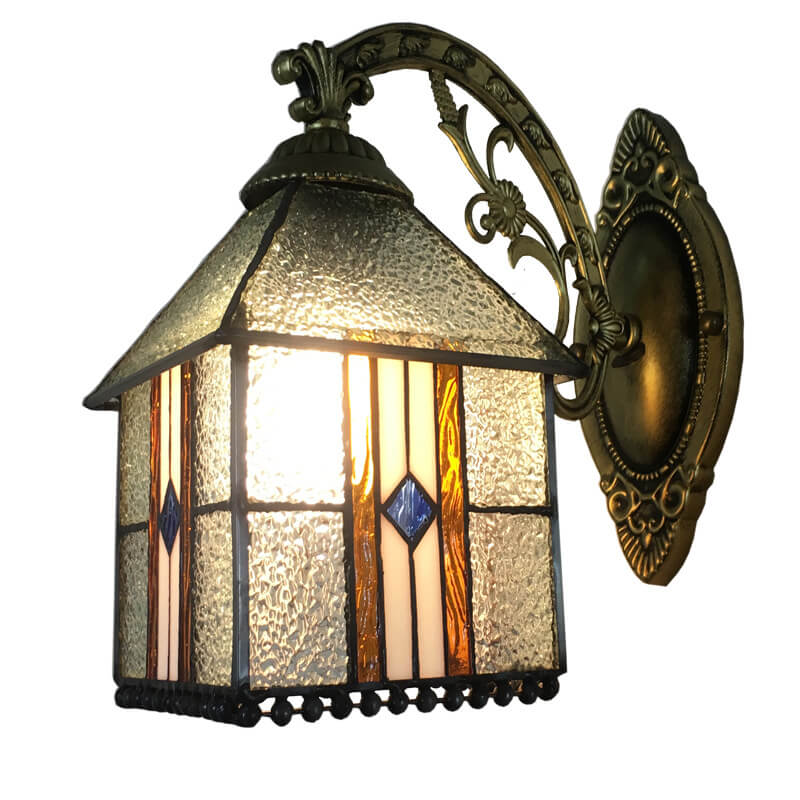Tiffany House Iron Stained Glass 1-Light Wall Sconce Lamp