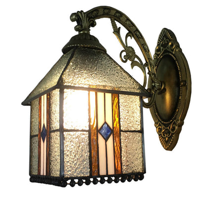 Tiffany House Iron Stained Glass 1-Light Wall Sconce Lamp