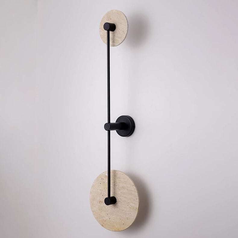 Geometric Circle Travertine Iron 2-Light Wall Sconce Lamp