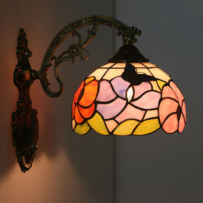 Tiffany Flower Stained Glass Dome 1-Light Wall Sconce Lamp
