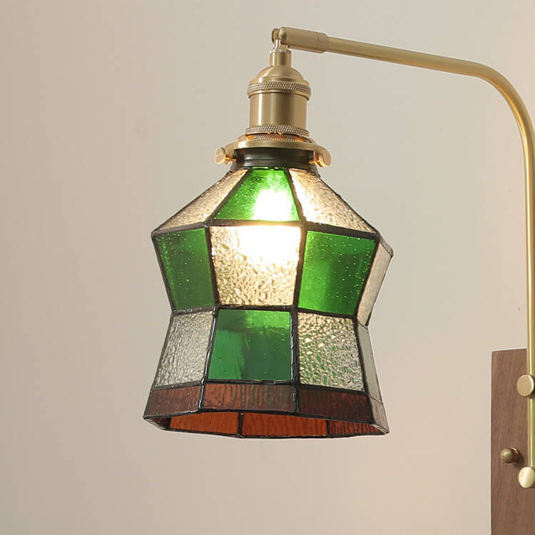Green Mosaic Glass Cone Brass 1-Light Wall Sconce Lamp