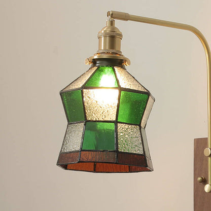 Green Mosaic Glass Cone Brass 1-Light Wall Sconce Lamp