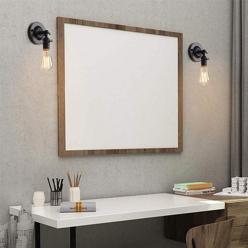 Industrial Round Base Iron 1-Light Rotable Wall Sconce Lamp