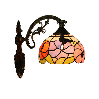 Tiffany Flower Stained Glass Dome 1-Light Wall Sconce Lamp