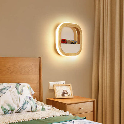 Japanese Round Rubber Wood Hardware LED Wall Sconce Lamp