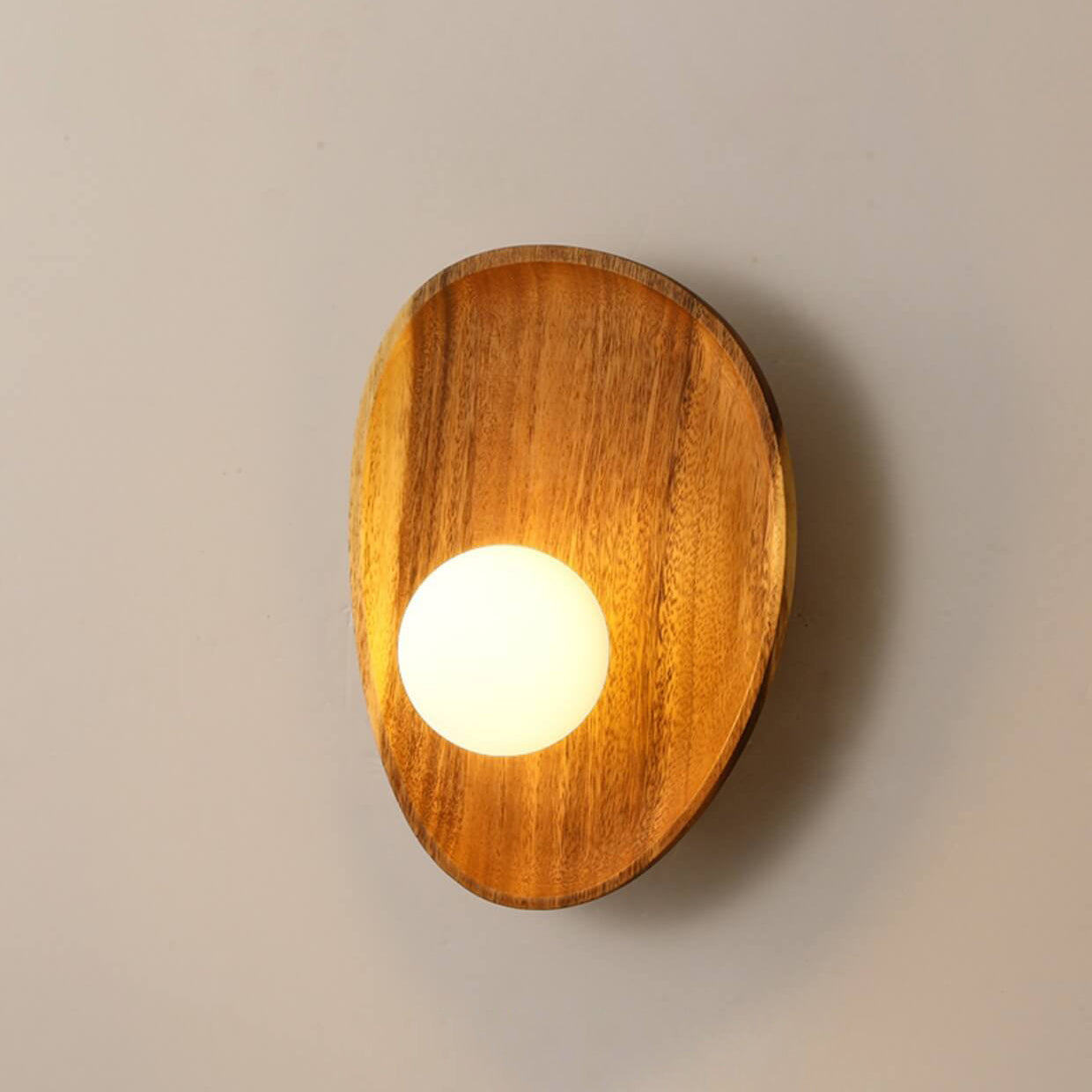 Japanese Walnut Glass Ball Lampshade LED Wall Sconce Lamp