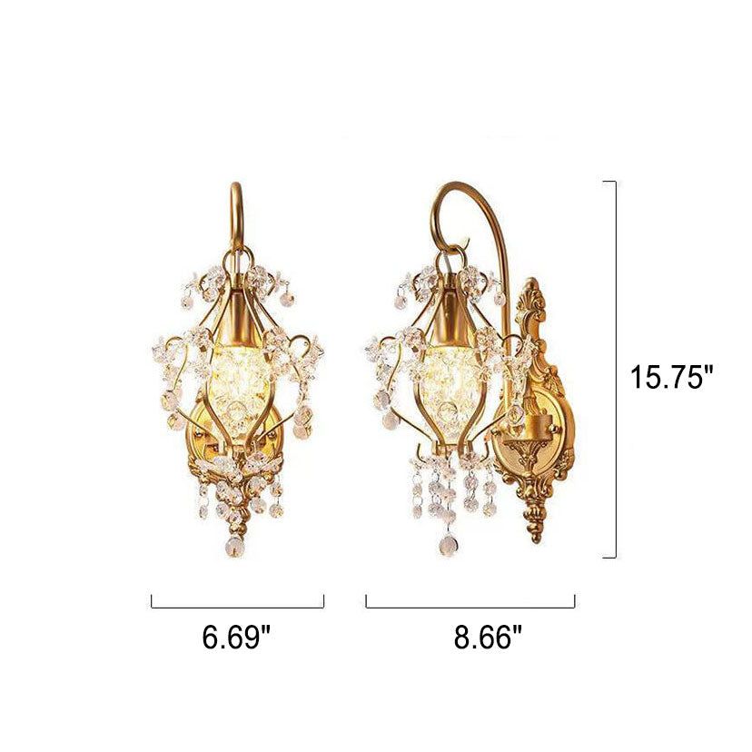 European Light Luxury Crystal Iron 1-Light Wall Sconce Lamp