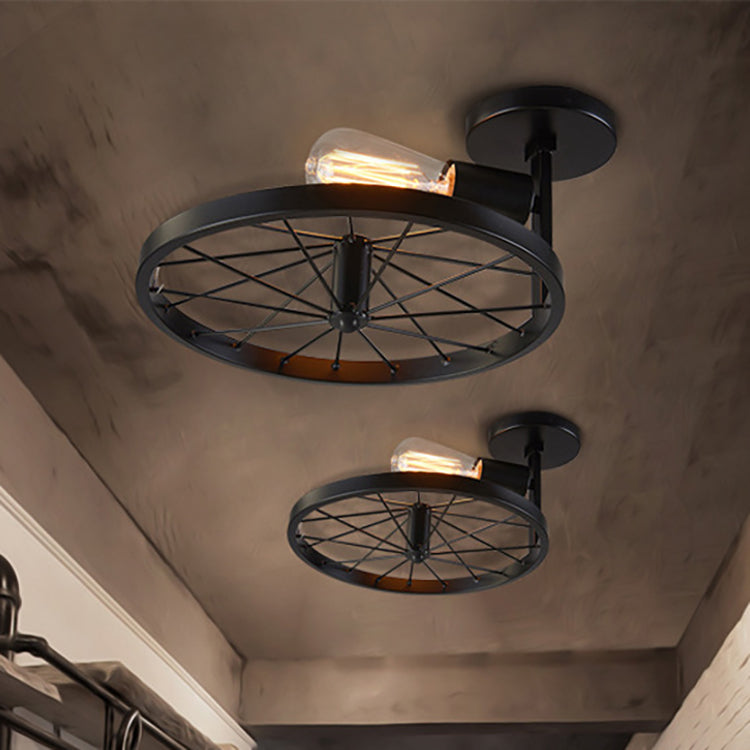 Industrial Round Wheel Iron Glass 1-Light Wall Sconce Lamp