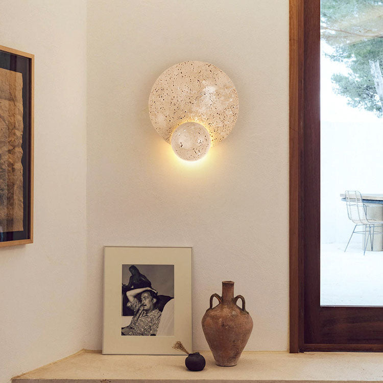 Japanese Round Yellow Travertine LED Wall Sconce Lamp