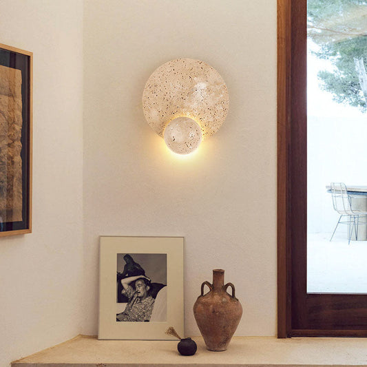 Japanese Round Yellow Travertine LED Wall Sconce Lamp