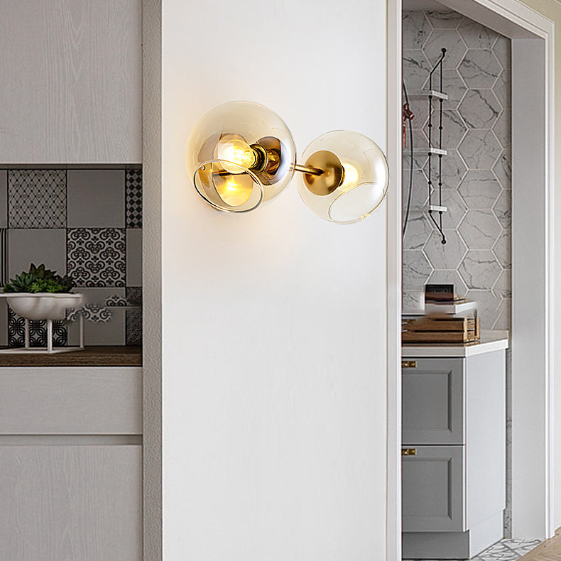Nordic Iron Glass Ball Strip 2-Light Wall Sconce Lamp