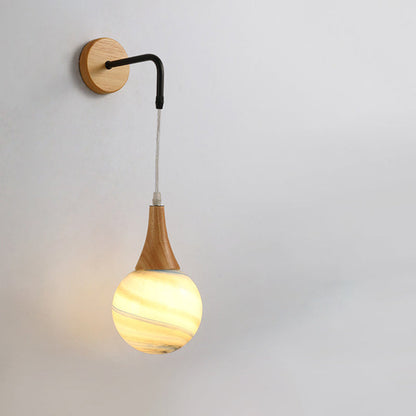 Wood Moon Textured Globe Shade 1-Light Wall Sconce Lamp