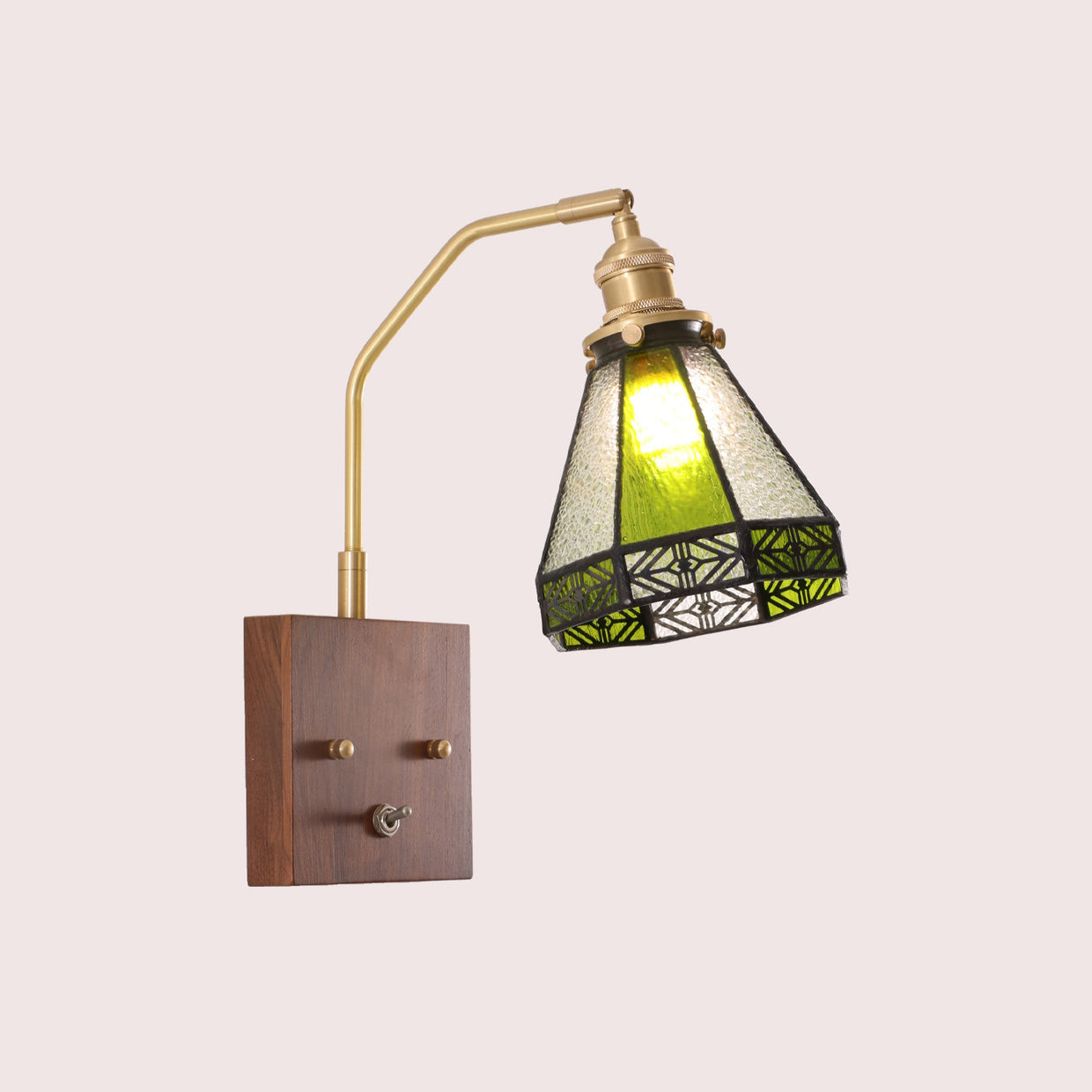 Square Cone All Copper Wood Glass 1-Light Wall Sconce Lamp