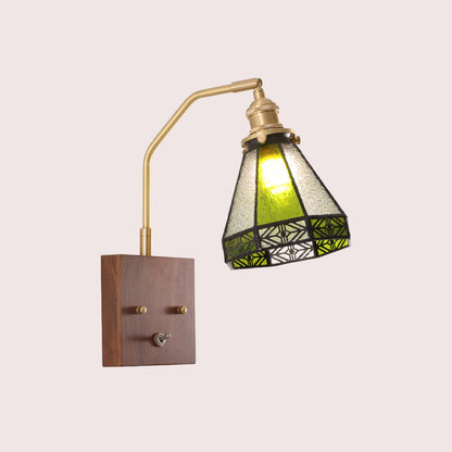 Square Cone All Copper Wood Glass 1-Light Wall Sconce Lamp