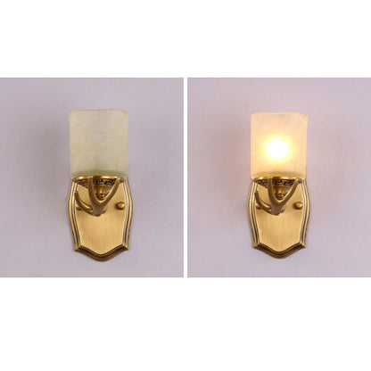 European Antler Brass Glass 1-Light Wall Sconce Lamp