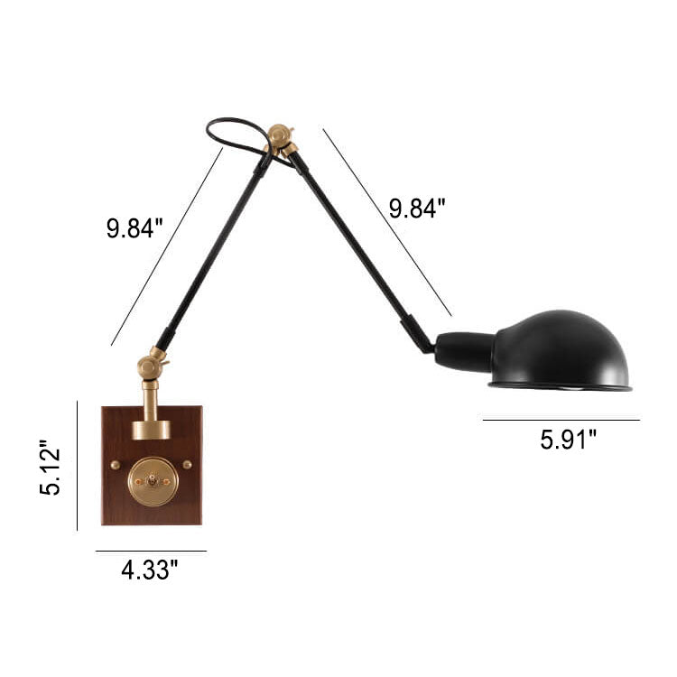 Japanese Iron Shade Rotating 1-Light Wall Sconce Lamp