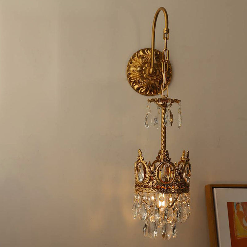 French Bent Crown Copper Crystal 1-Light Wall Sconce Lamp